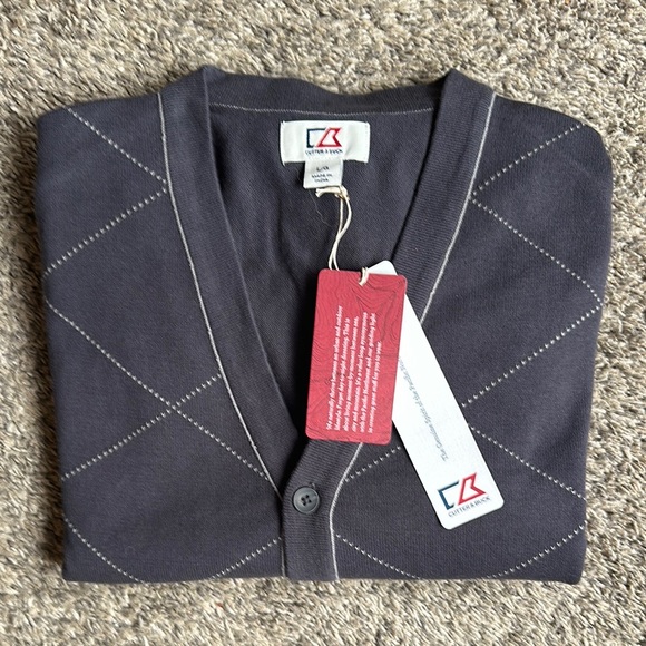 NWT Cutter & Buck Gray Argyle Men's Sweater Size Large - Picture 1 of 7